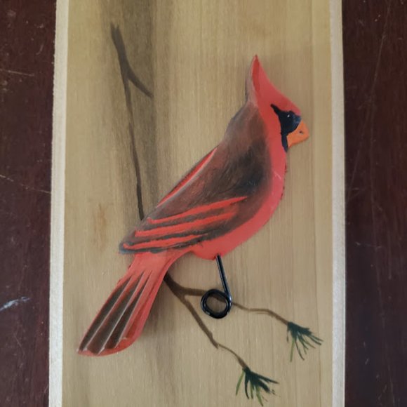 Jonathan Jones Wood Carvings Hand Carved Cardinal Bird Male Female Pair 2pc Vtg - Picture 10 of 16